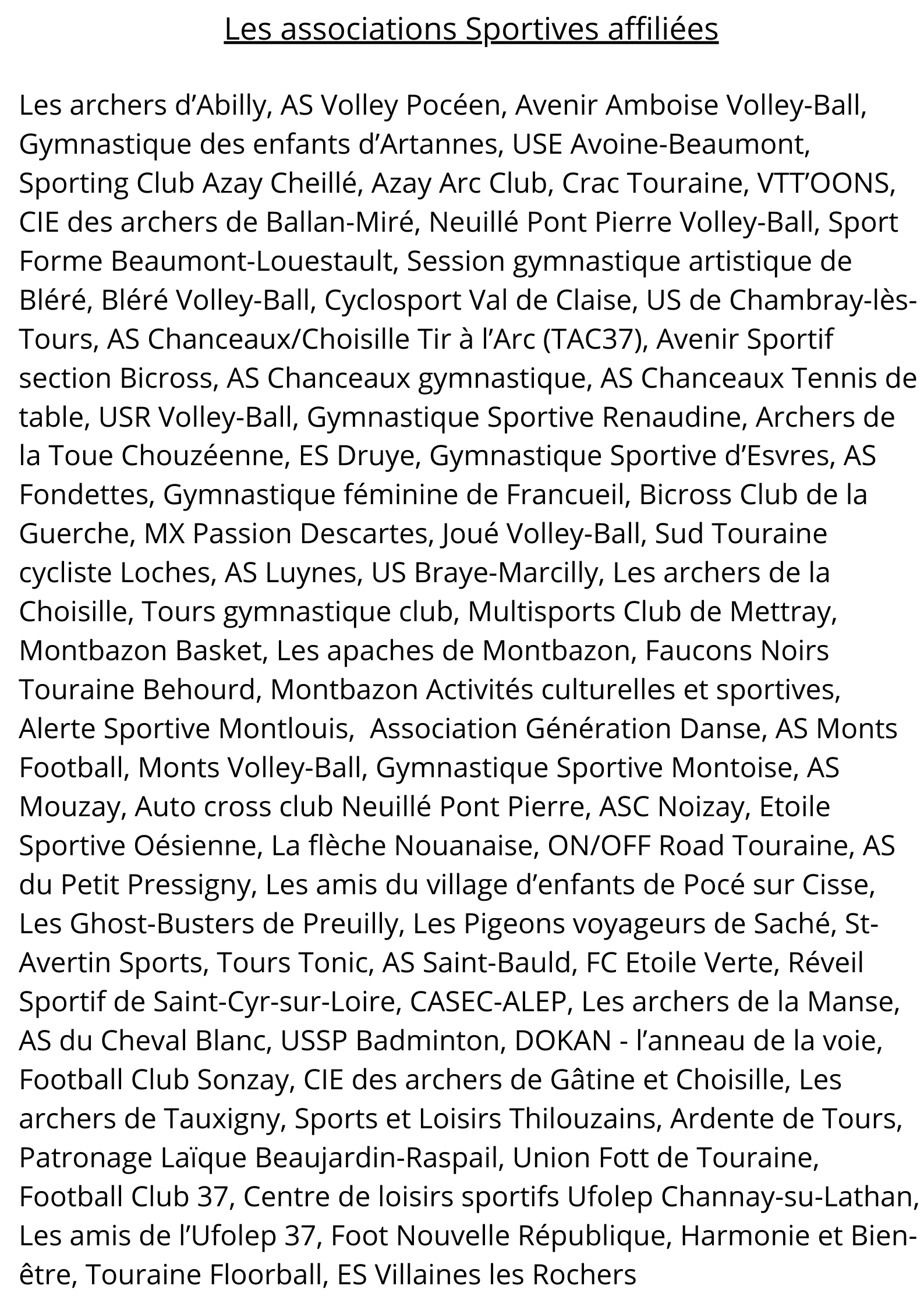 Les associations sportives affili&eacute;es
