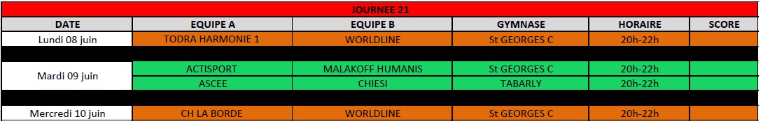 Calendrier Championnat UFOLEP de Futsal 2025-2026 - J21