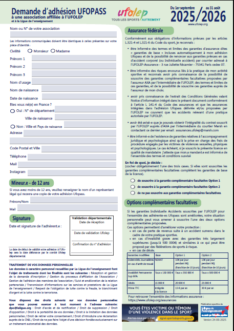 Demande adhésion UFOPASS 25-26