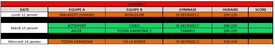 Calendrier Championnat UFOLEP de Futsal 2025-2026 - J7