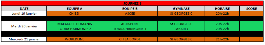 Calendrier Championnat UFOLEP de Futsal 2025-2026 - J8