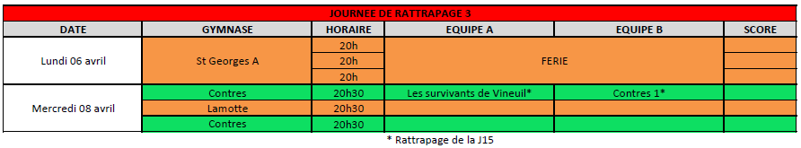 Calendrier Championnat UFOLEP de Volley-Ball 2025-2026 - Journ&eacute;e de rattrapage 3