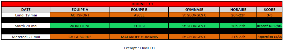 Calendrier Futsal 2024-25 - Journée 19 modifiée